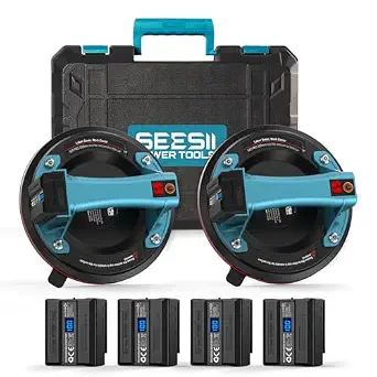 SEESII Electric Suction Cups for Glass, 600 LBS Max Load, 8" Heavy Duty Tile Suction Cups Lifter with 4X