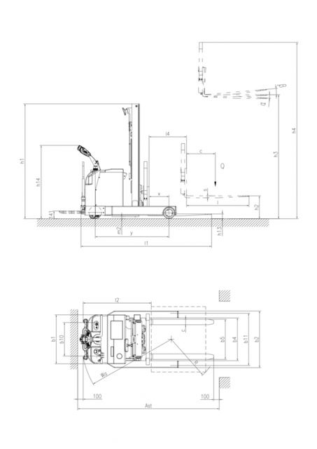 Electric Reach Stacker load 1.3t and 2t up to 6m with narrow width