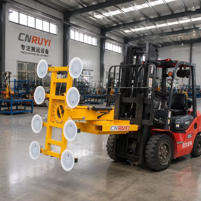 600kg Forklift Mounted Vacuum Glass Lifter with Suction Gripsters for Glass Panel Handling and Installation