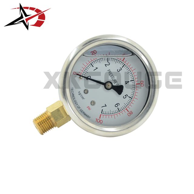 60mm Liquid Filled Pressure Gauge 0-100PSI 0-7 kg/cm2 Oil Filled PT 1/4 for Hydraulic Pneumatic Systems