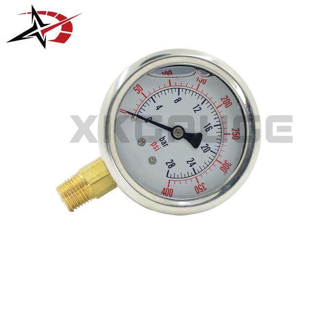 Oil Filled Pressure Gauge 0-400 PSI 0-28 Bar PT1/4 Male Thread Vibration Proof Hydraulic Gauge