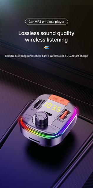 T832 FM Transmitter Colorful LED Lights Car Mp3 Player PD/QC3.0 Fast Car Charger
