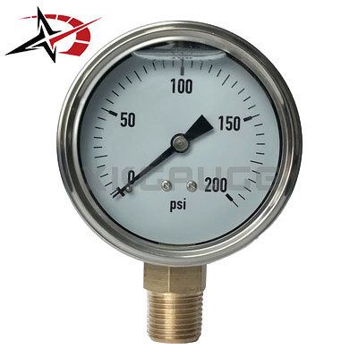 63mm 200 PSI Stainless Steel Pressure Gauge Brass Wetted Parts Liquid Filled Industrial Manometer