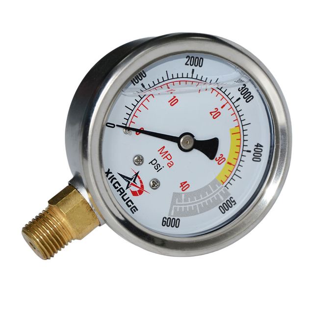 YN63 Glycerin Filled Pressure Gauge 400-6000 PSI Shockproof for Industrial Hydraulic Monitoring