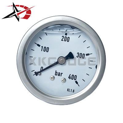 Shock Resistant 63mm Liquid Filled Pressure Gauge 0-400 Bar Axial Back Stainless for Hydraulic Monitoring