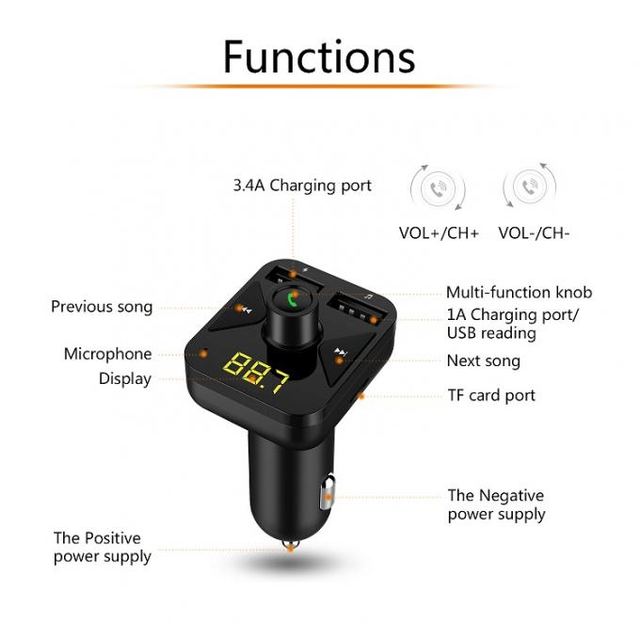 BT16 Car MP3 Player FM Transmitter Receiver Dual USB Multi-Function Car Charger