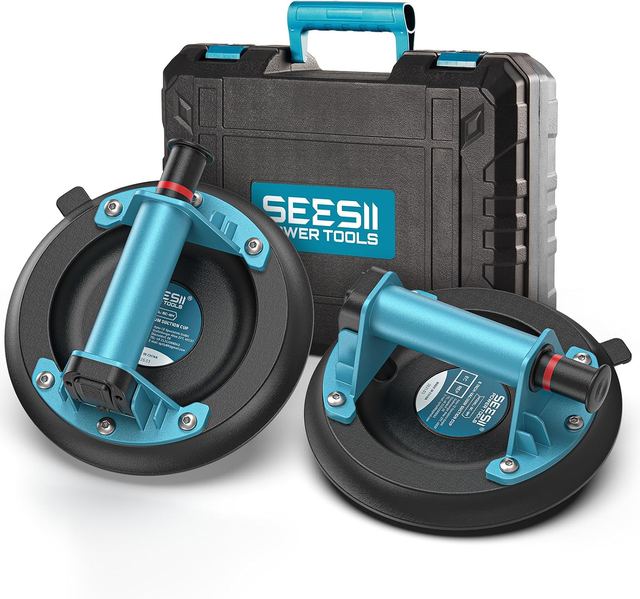 SEESII Suction Cups for Glass Lifting: 8" Tile Suction Cup Lifter with Handle and Pump, 200KG Load Capacity