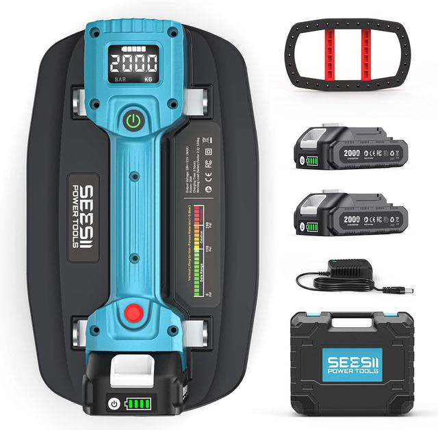SEESII Vacuum Gripster Battery for Tiles/Patio Tiles, 21 V Glass Vacuum Cleaner with 2 x 2000 mAh Batteries