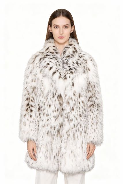 White Spotted Faux Fur Overcoat